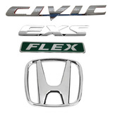 Emblemas Civic Exs Flex Logo Honda New 2007 A 2011 (kit 4 Pç