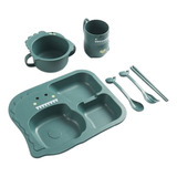 Set Plato De Silicona For Niños Tenedor + Cuchara + Palillo