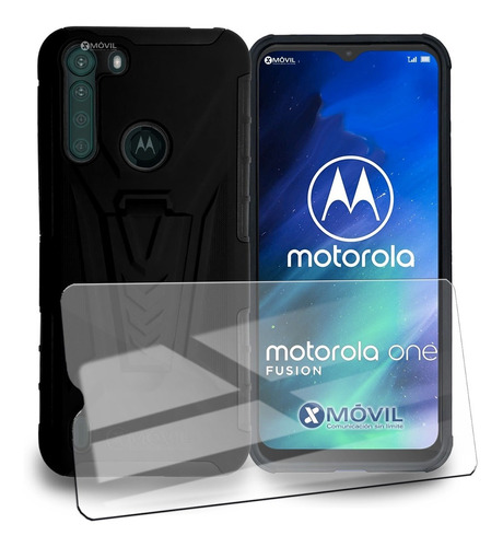 Funda Motorola One Fusion, Uso Rudo Clip + Cristal