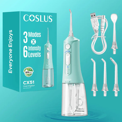 COSLUS CX51 Irrigador Bucal Portátil con Depósito Plegable, Irrigador Dental Profesional con 4 Boquillas, 3 Modos, 18 Niveles de Presión Ajustable, Hilo Dental de Agua y Función de Irrigación Oral. | MercadoLibre