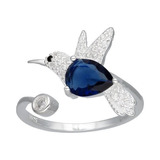 Anillo Ajustable Colibrí Picaflor Azul, Plata 925 Y Circones