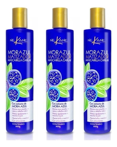 Mascarilla Mora Azul Matizador Rubios Canas Pack 3 Pzs 300ml