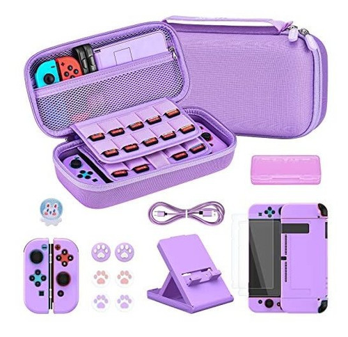 Kit De Accesorios Para Nintendoswitch Morado 19ranuras Funda