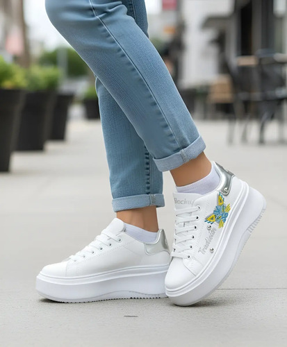 Tenis Para Mujer Plataforma Bordado Gato Comodos Bonitos