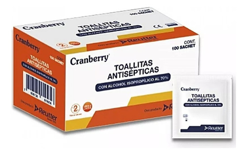 Cranberry Toallitas Antisépticas  Alcohol 70°  X 100 Sachets
