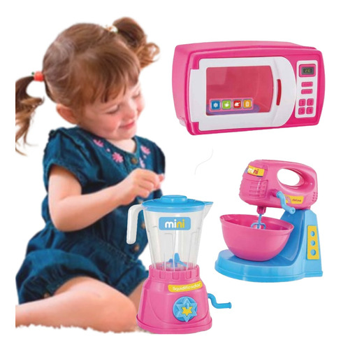 Mini Cozinha Infantil Micro-ondas Liquidificador Batedeira