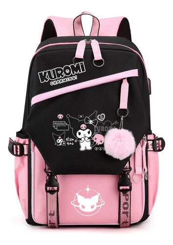 Mochila Escolar Kuromi Melody Peripheral De Gran Capacidad 1 Color Negro