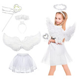 Disfraz Angel Querubin Alas Varita Diadema Falda De Princesa Cosplay Halloween Niñas Regalo