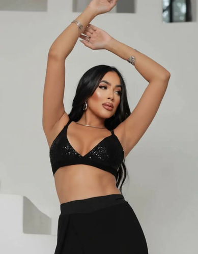 Cropped Top Paetê Com Brilho Festa Feminino Balada Moda Luxo