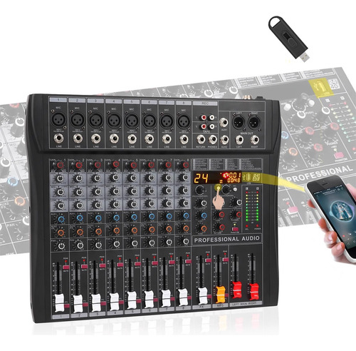 Mezcladora Mixer 8canales 24efectos Bluetooth Estudio Sonido