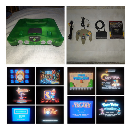 Nintendo 64 Verde + Ed 64 Plus Con Respaldos N64 Y Nes