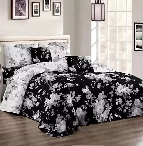 Cubrecama King Verano Quilt Blanco Y Negro Floreal 270x250cm