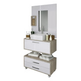 Balcão Gabinete Banheiro 60cm Completo Com Gaveteiro Pia Cuba E Painel Marrom Elmo Branco