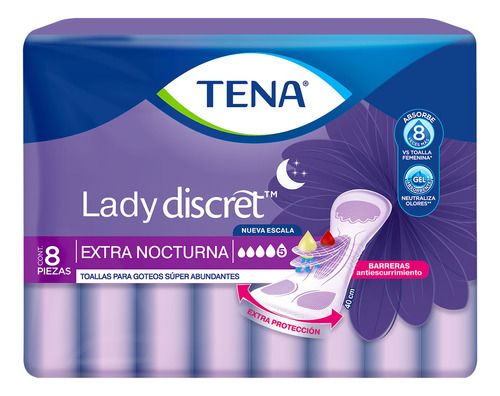 Toallas Sanitarias Tena Lady Nocturna Bolsa Con 8 Piezas