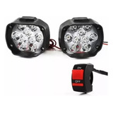 2 Faros Auxiliar Moto Cuatri Auto 9 Led + Ficha Switch 12v B