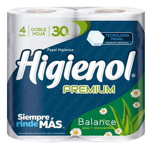 Papel Higiénico Doble Hoja Higienol Premium 30m X4