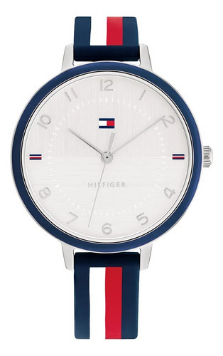 Reloj Tommy Hilfiger Mujer Florence 1782584 Color Del Fondo Plateado Color De La Malla Azul, Rojo Y Blanco Color Del Bisel Plateado