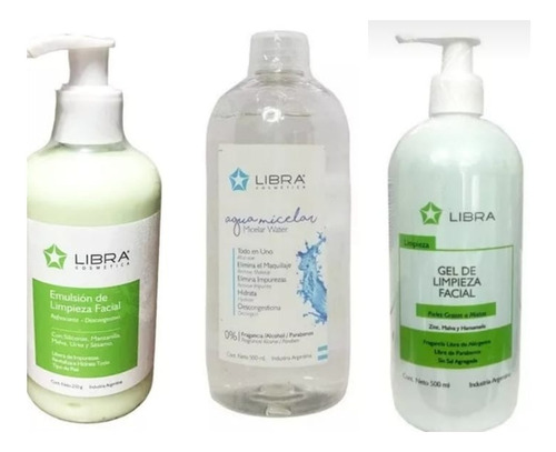 Kit Emulsion Limpieza+ Agua Micelar+ Gel Mixto 500ml Libra