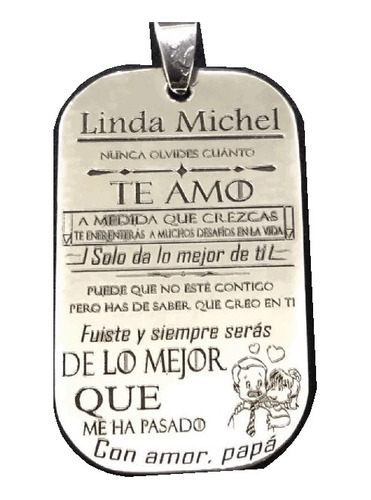 Placa Hija Mía Ingles, Con Cadena, Grabada, Plata.950