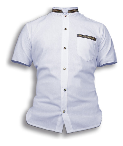 Guayabera Hombre Manga Corta Cuello Mao Liso Con Cinta Manta