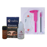 Henna Makiaj Sombrancelha + Paquimetro + Escovinha + 3moldes Tom Marrom+ Kit Rosa