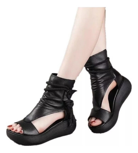 Moda Sandalias Dama Romanas Black Zapatos Platform De Cuña