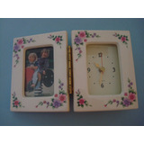 Relógio Cabeceira Porta Retrato Quartz Borda De Louça Antigo