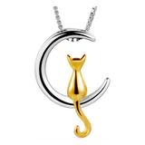 Y Collar De Plata S925 Con Forma De Gato Y Luna Para Mujer A