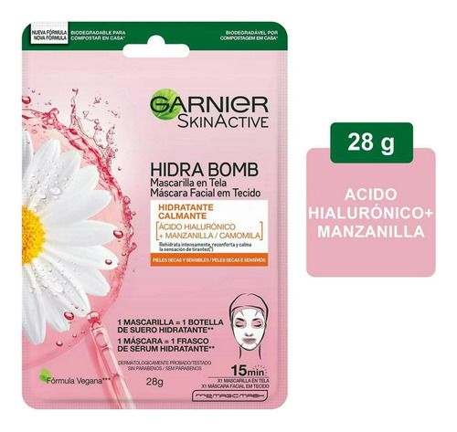 3pz Garnier Skin Mascarilla En Tela Hidra Bomb Calmante