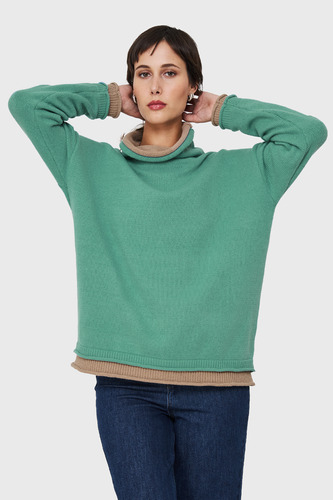 Sweater Holgado Efecto Doble Prenda Verde Menta Nicopoly