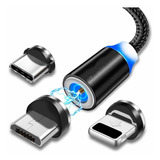 Cable Cargador Magnetico 3 En 1 Ios Micro Usb Tipo C Carga R