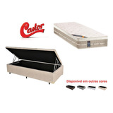 Cama Box Baú Solteiro + Colchão Castor Premium Tecnopedic 88 Cor Suede Bege