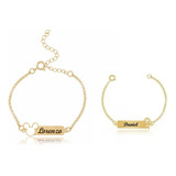 Kit 2 Pulseiras Infantil Menino Nome Gravado Banho Ouro 18k