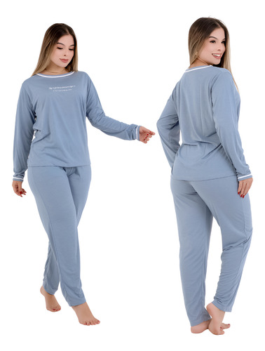 Pijama Feminino Adulto Inverno Manga Longa Calça Comprida