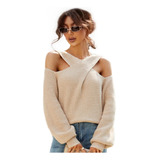 Sueter Tejido Mujer De Cuello Cruzado Moda Sweatersle Dama