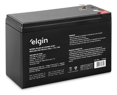 Bateria Selada Elgin 12v 9ah  Vrla - Para Uso Em No-break