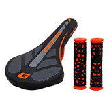 Banco Selim Gts Bicicleta Mtb Speed Exotic Cores + Manopla Cor Preto/laranja