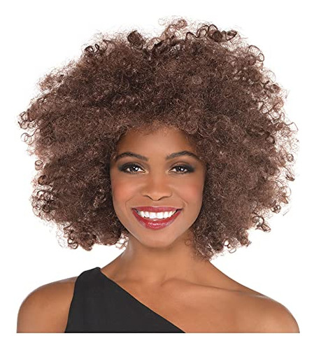 Peluca Afro Amscan - Talla Única, Marrón - 1 Ud