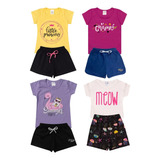 Kit 3 Conjuntos De Roupa Infantil Feminino 3camisas+3shorts