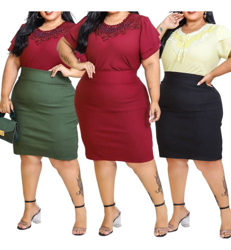 Kit 03 Saias Evangélicas Plus Size Tamanhos Grandes Atacado