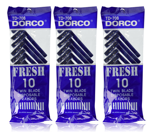 3 Pks 30 Pieces Dorco Fresh Twin Blade Disposable Razors