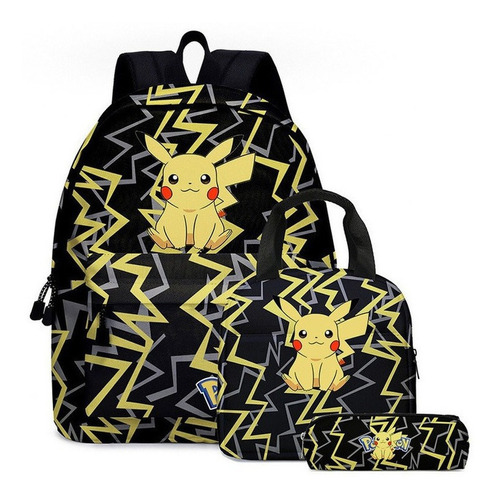 Mochila De Estudiante Para Pokémon Pikachu, Lonchera, 3 Unid Color Yellow_3