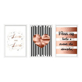 Kit 3 Quadros Decorativos Casal Rose Abstrato Quarto Sala