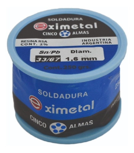 Estaño En Alambre 1,6 Mm 67% 33% Eximetal Soldar X250gr