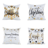 Fundas De Almohada Navideñas Paquete De 4 Estampado Dorado Color Blanco Diseño De La Tela Christmas