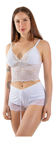 Short Doll Cropped Baby Doll Pijama Sensual Renda Luxo
