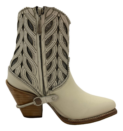 Botin Vaquero Vestir Casual Mujer Cuadra Blanco Piel Brillos