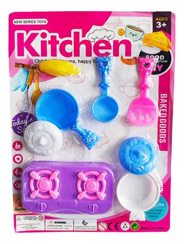 Cocina Sarten Olla Comida Utencilio Juguete Rol Muñeca Niña Color Multicolor