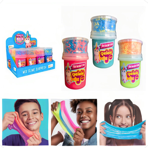 Slime Gelelé Glitter Bolinha Brinde Surpresa Kit 3 Potes  