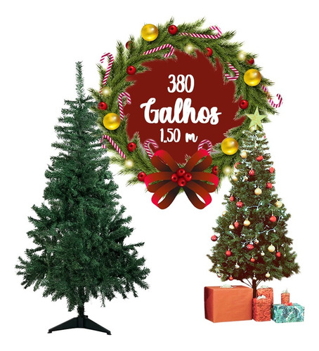 Árvore De Natal Luxo 1,50 Altura Base Pvc 380 Galhos